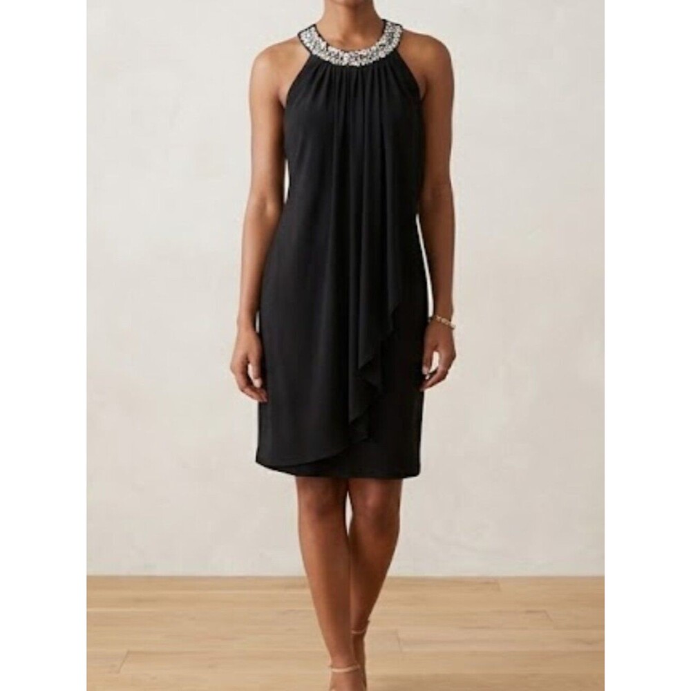 NWT Scarlett Black Embellished Halter Neck Draped LBD Cocktail Dress Womens 8